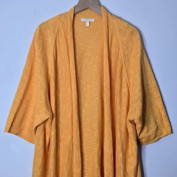 Eileen Fisher Open Front Cardigan Size 2X Linen Cotton Blend Orange Light Weight - Picture 2 of 6